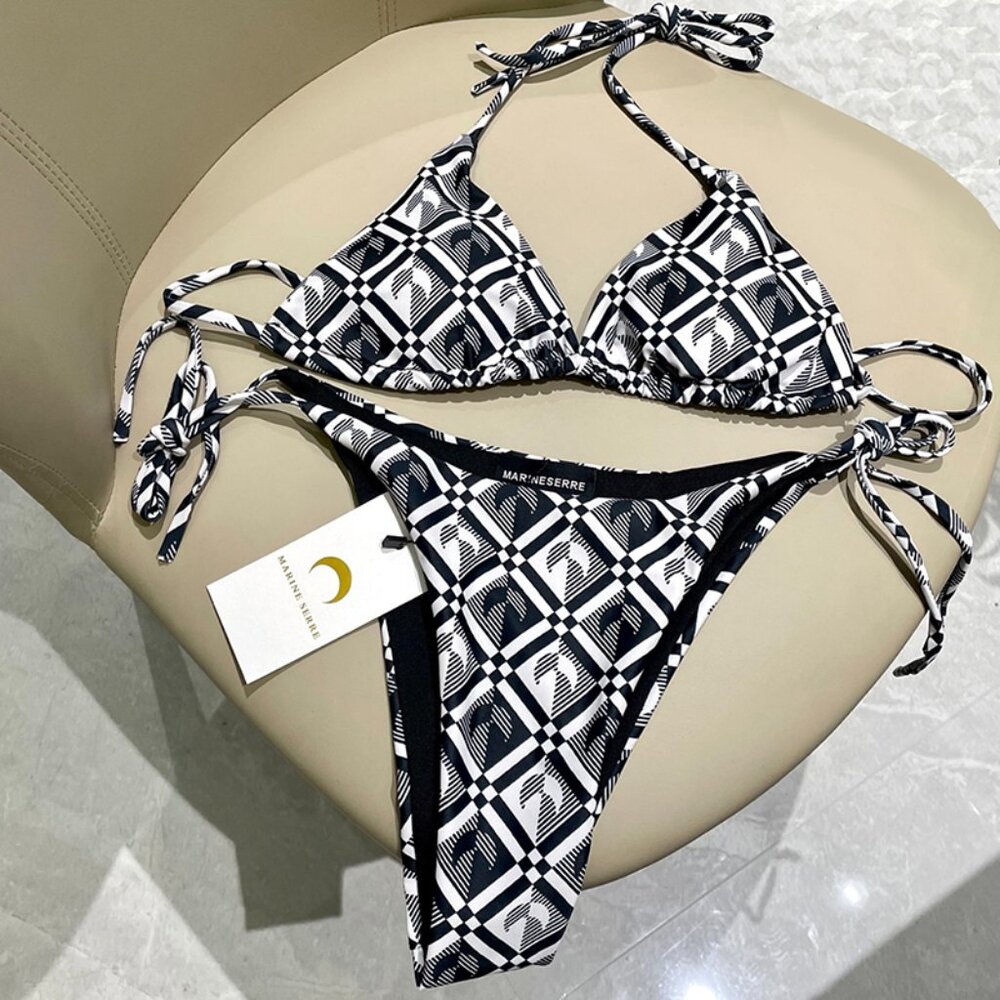 Marine Serre Check Crescent Moon Bikini Set